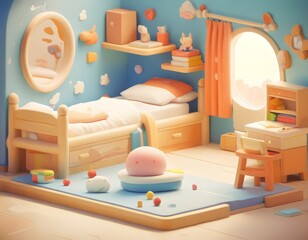 Cartoon-Inspired Room: A Colorful 3D Rendered Kid's Space 