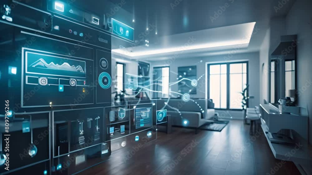 Poster modern smart home management system using augmented reality , smart building , the smart home is iso