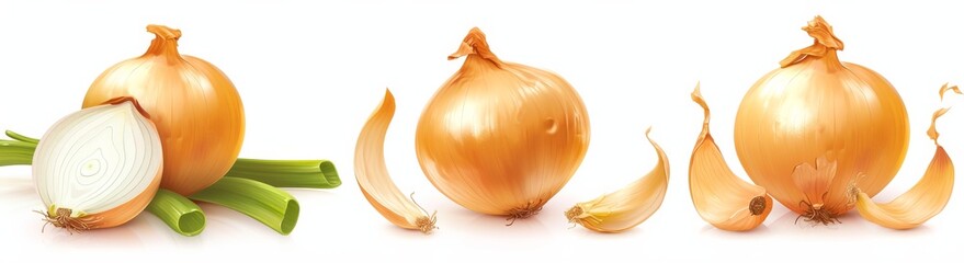 onion isolated on white background set