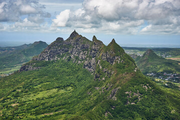 Aerial view of Mauritius island from the top of the mountain, Africa