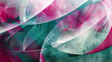 Obraz premium Modern abstract art with soft geometric shapes and flowing lines in a vibrant mix of jade green and magenta
