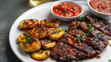 Indulge in the tastes of africa with this genuine congolese barbecue and plantains paired with zesty tomato sauce