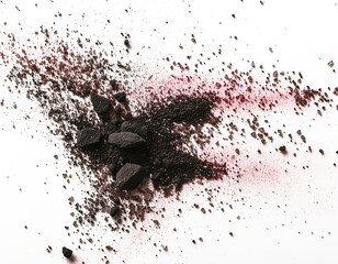 A dark silhouette of a person walking in a snowy forest at night, with a red and pink aurora borealis lighting up the sky in the background