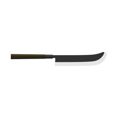 kujira hocho japanese kitchen knife flat design vector illustration isolated on white background. A traditional Japanese kitchen knife with a steel blade and wooden handle.