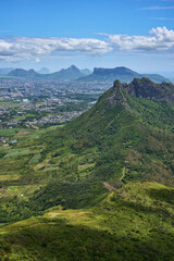 Aerial view of Mauritius island from the top of the mountain, Africa