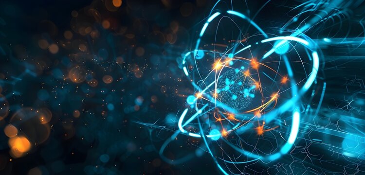 Atomic Burst of Luminous Energy and Motion in a Futuristic Digital Landscape
