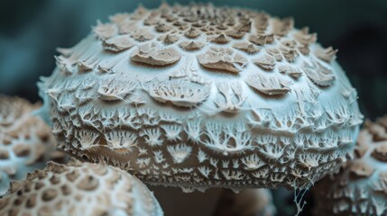 Detailed Macro Shot of Textured Mushroom Cap in Natural Environment