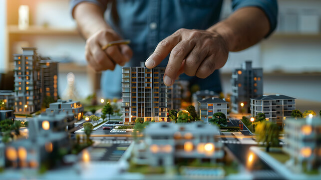 Photo realistic as Developer Planning New Housing Projects concept as A developer plans new housing projects focusing on market demand and sustainable development practices. in  Ph