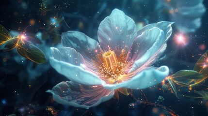 Obraz premium Celestial Blossom: A Time-Lapse of Rare Flower Blooming Under Planetary Alignment, generative ai.