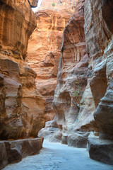 View at the Siq gorge of Petra in Jordan