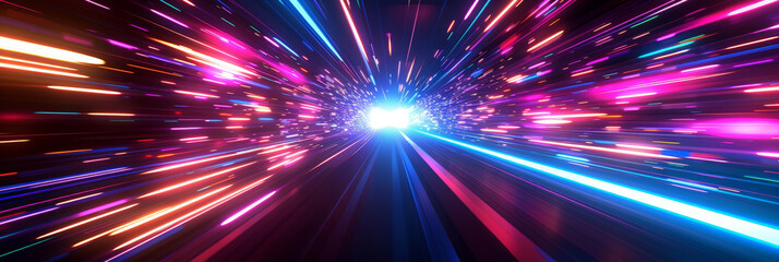 Naklejka premium colorful light tunnel background. Neon futuristic flashes on black background. Colorful light exposure in a tunnel. abstract fast moving stripe lines Motion light lines backdrop