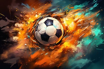 Electrifying Soccer ball explosion. Goal fire. Generate Ai
