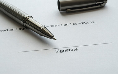 pen on a document to sign. letter to be signed and pen on paper. signature