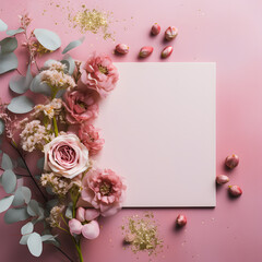 wedding invitation, beautiful, flowers, glitter, pink color scheme