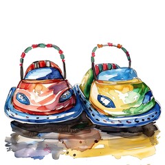 A Bumper cars watercolor clipart, isolate white background