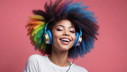 World music day with headset headphones, Music day event and colorful background. Generative Ai.