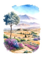 Israel Country Landscape Watercolor Illustration Art