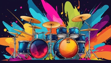 World music day with headset headphones, Music day event and colorful background. Generative Ai.