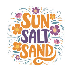 graphics groovy sun salt sand inscription in yellow and purple