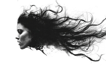 Fototapeta premium Woman Face Silhouette, Isolated Head Floating, Mental State, Depression