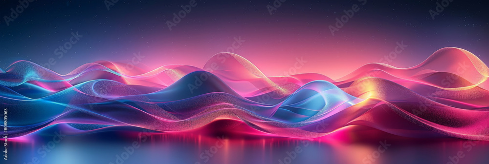 Poster abstract colorful neon light wavy background,3d abstract dots representing digital binary data. conc