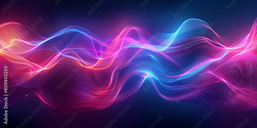Poster abstract colorful neon light wavy background,3d abstract dots representing digital binary data. conc
