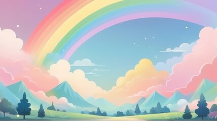 Fototapeta premium Rainbow Pastel Landscape . Kawaii Comic Style Suitable for Background