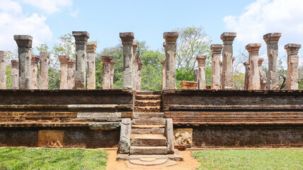 View of Palace of King Nishshanka Malla, 12th Century Architecture, Polonnaruwa, Sri Lanka.