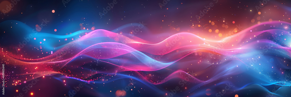 Poster abstract colorful neon light wavy background,3d abstract dots representing digital binary data. conc