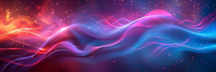 Naklejka premium Abstract colorful neon light wavy background,3d abstract dots representing digital binary data. Concept for big data, deep machine learning, artificial intelligence, business technology background.