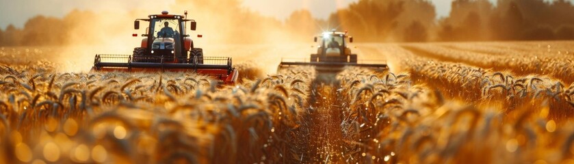 Two robotic harvesters pause their work to communicate, their AI systems coordinating the most...