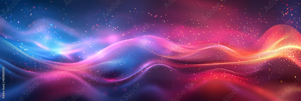 Poster abstract colorful neon light wavy background,3d abstract dots representing digital binary data. conc