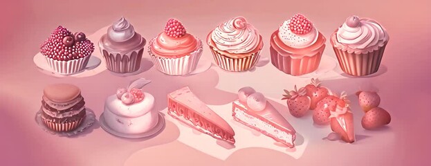 Vector sketchy illustrations set of desserts and sweet food 4K Video