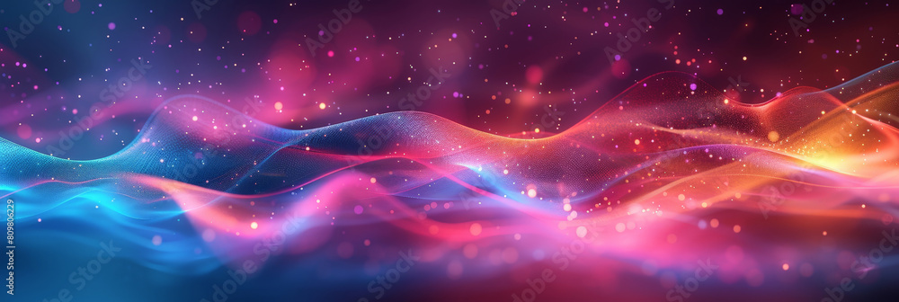 Poster abstract colorful neon light wavy background,3d abstract dots representing digital binary data. conc