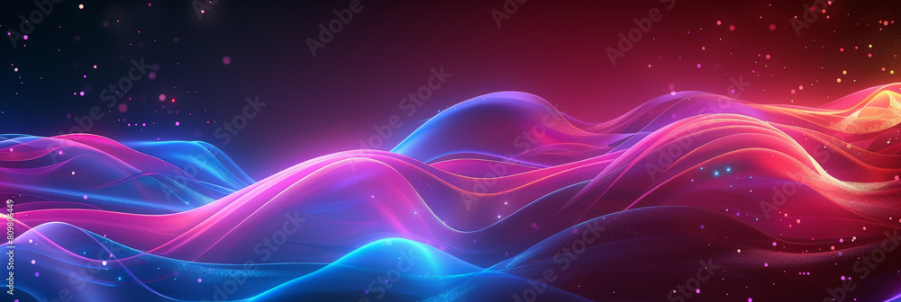 Poster abstract colorful neon light wavy background,3d abstract dots representing digital binary data. conc