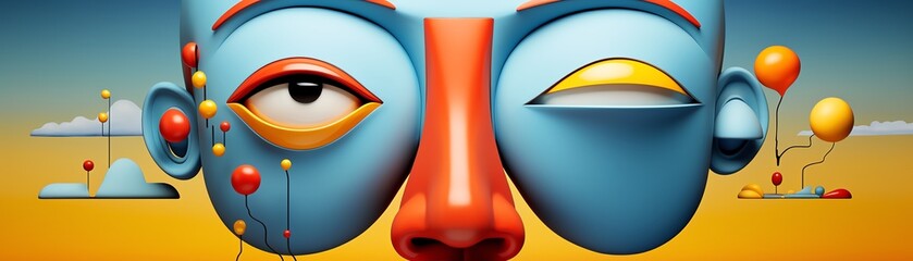 3d render of a blue head with one eye open and one eye closed - obrazy, fototapety, plakaty