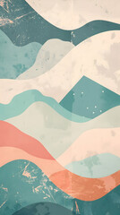 Abstract wallpaper with soft lines and geometric shapes in a soothing blend of teal and peach