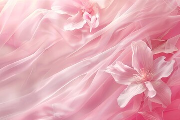 abstract pink floral background with draped tulle fabric soft and feminine digital illustration