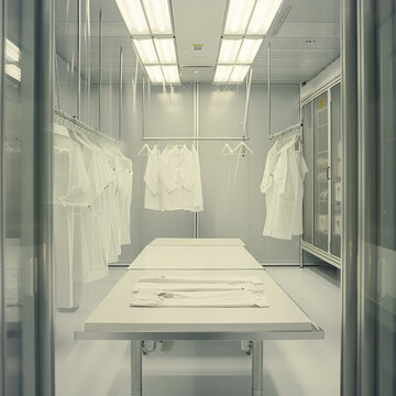 Explore the fusion of fashion and technology with a clothing line collaboration for Blackrock and TSMC clean rooms. AI generative.