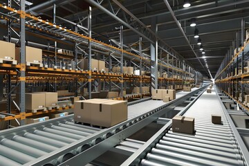automated warehouse conveyor system seamless package movement ecommerce fulfillment center 3d render