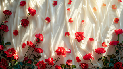 Valentines day background banner, red rose in texture background	