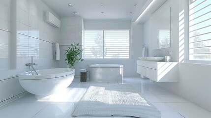 Modern white clean bathroom interior design. Generated AI image