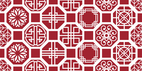 Chinese and Japanese Asian pattern. Red and seamless tiles pattern.