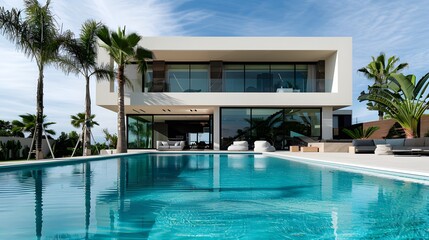 Fototapeta premium pool, hotel, swimming, water, resort, luxury, holiday, vacation, palm, summer, house