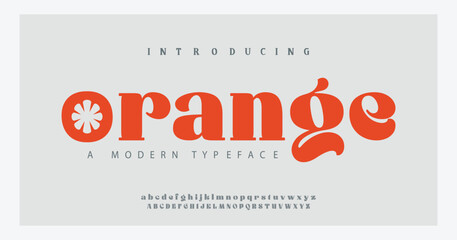 Orange Abstract Fashion font alphabet. Minimal modern urban fonts for logo, brand etc. Typography typeface uppercase lowercase and number. vector illustration