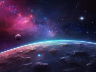 Cosmos background with realistic stardust, nebula, moon and shining stars. Colorful galaxy backdrop. Space vector illustration. Starry night, infinite universe, milky way bacground illustration