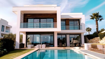 Fototapeta premium pool, hotel, swimming, water, resort, luxury, holiday, vacation, palm, summer, house