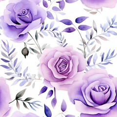 a super cute purple Rose flower and petal, seamless patterns, watercolor illustration.