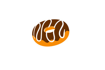 Chocolate donut with white stripes on white background