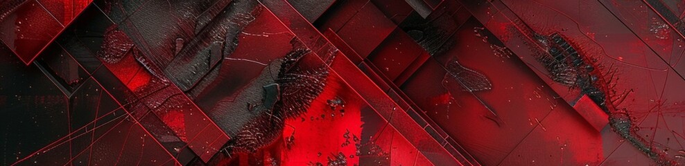 Red metallic background, abstract background, black geometric lines, template, wide background, banner 